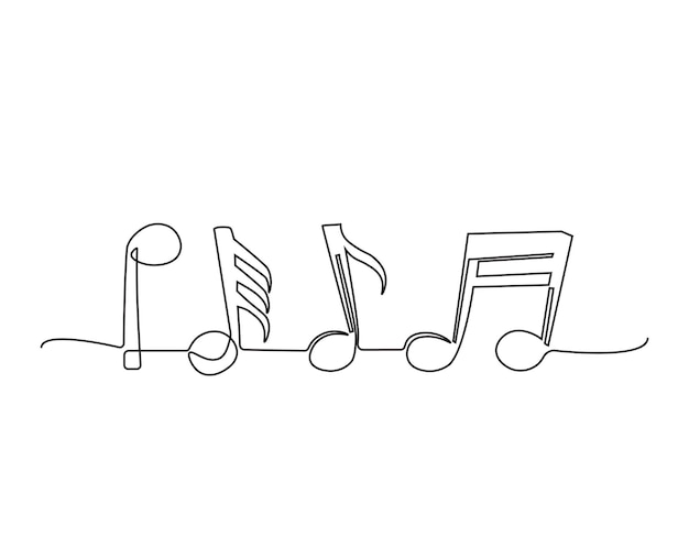 Dibujo sencillo continuo de una línea de notas musicales