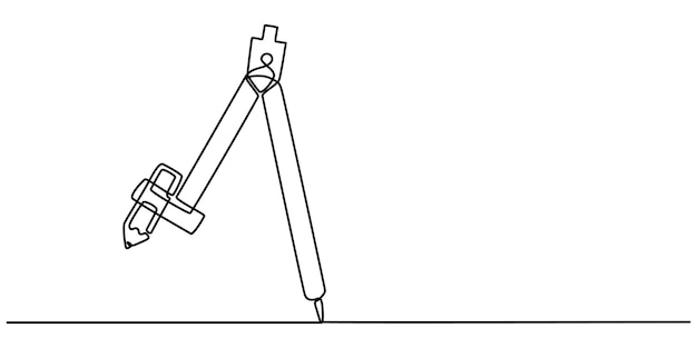 Dibujo sencillo continuo de una línea de papelería de brújula circular Equipo escolar concepto minimalista