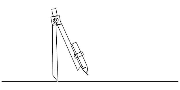 Dibujo sencillo continuo de una línea de papelería de brújula circular Equipo escolar concepto minimalista