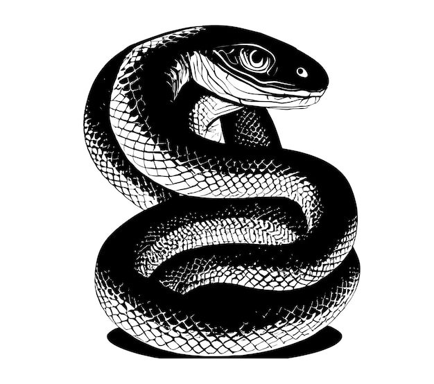 Vector dibujo de serpiente en blanco y negro sobre un fondo blanco. ilustración de vector