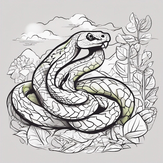 un dibujo de una serpiente con una serpientes verde en él