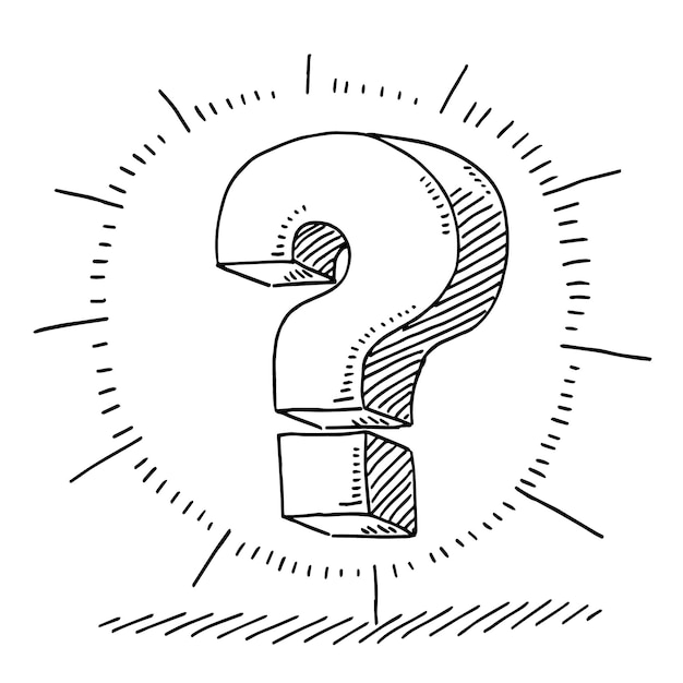 un dibujo de un signo de interrogación en blanco y negro