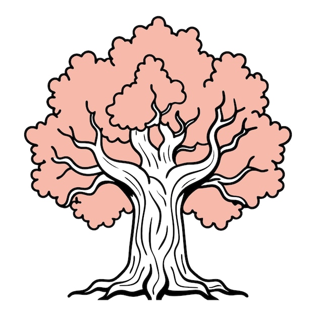 Dibujo de silhueta de árbol de roble Diseño de ilustración vectorial Clipart Eps