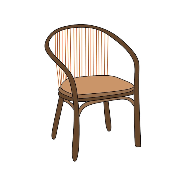 un dibujo de una silla con un asiento marrón y la espalda