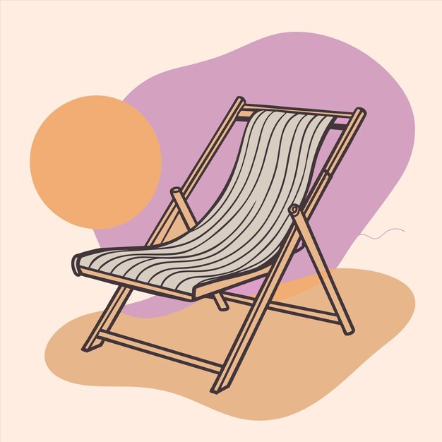 un dibujo de una silla de cubierta con un sol en el fondo
