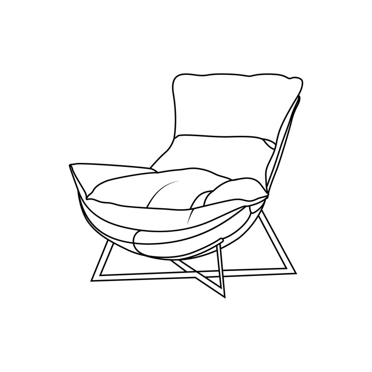 un dibujo de una silla de salón con una manta en ella