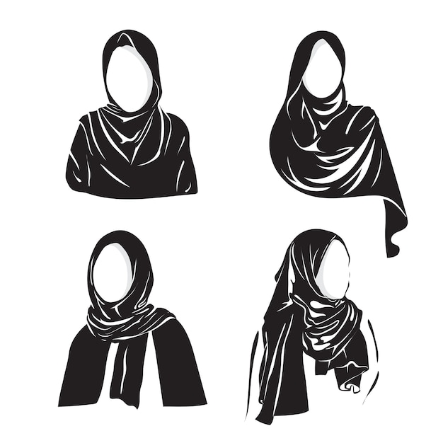 Dibujo de silueta vectorial de una mujer musulmana con hijab