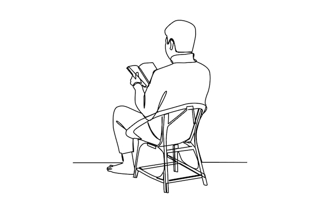Dibujo simple de línea continua de un hombre que lee un libro cuando tiene vacaciones hombre creativo y productivo
