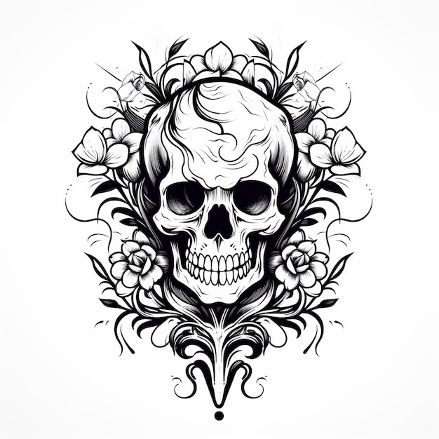 Dibujo simple a mano diseño de logotipo de cráneo oscuro cráneo inflable ilustrador dibujado a mano
