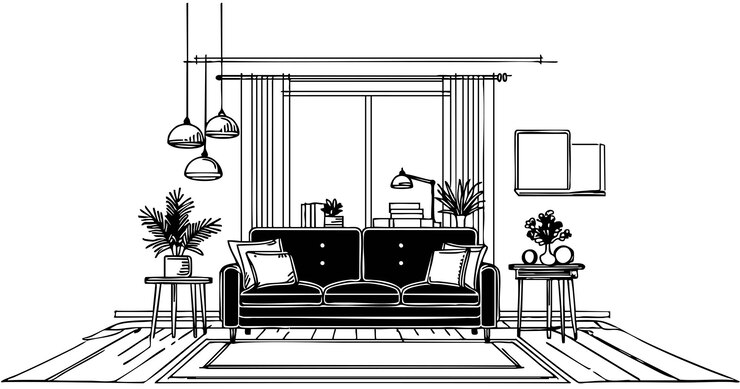 Dibujo de sofá y otros muebles de sala de estar