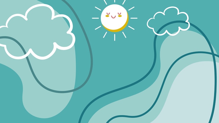 un dibujo de un sol y nubes con el sol brillando a través de las nubes