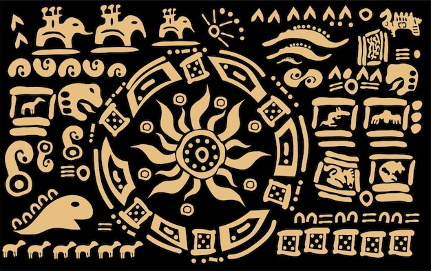 Dibujo del sol símbolos y signos de las antiguas civilizaciones de américa latina