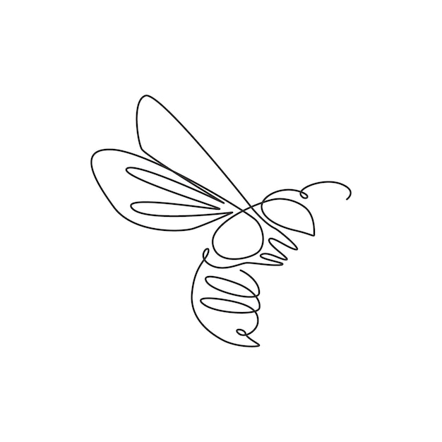 Dibujo de una sola línea de abeja linda para la identidad del logotipo Icono de granja de abejas de forma de animal de avispa