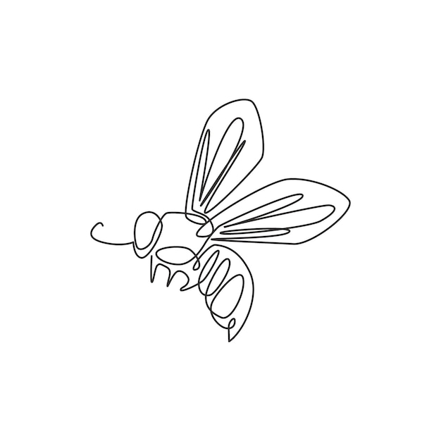 Dibujo de una sola línea de abeja para el logotipo de la empresa Concepto de icono de granja de abejas de forma de animal de avispa