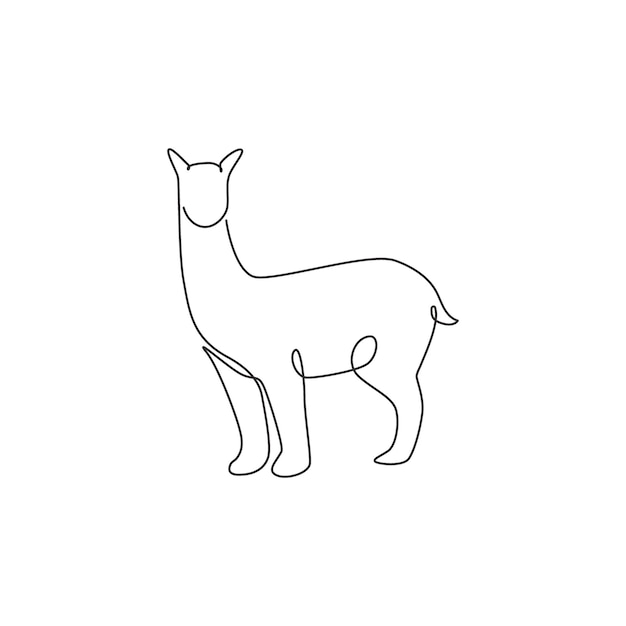 Dibujo de una sola línea de una adorable alpaca para la identidad del logotipo de un camélido sudamericano para el ícono del zoológico