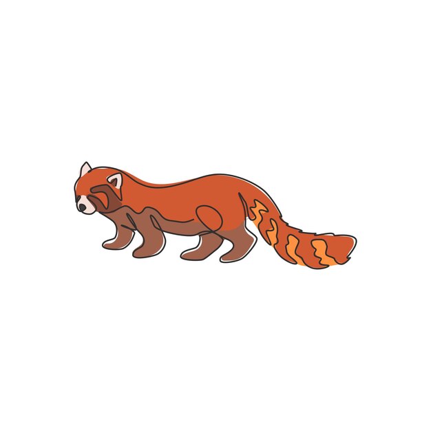 Dibujo de una sola línea del adorable panda rojo, mascota del gato oso rojo del suroeste de China, para el ícono del zoológico