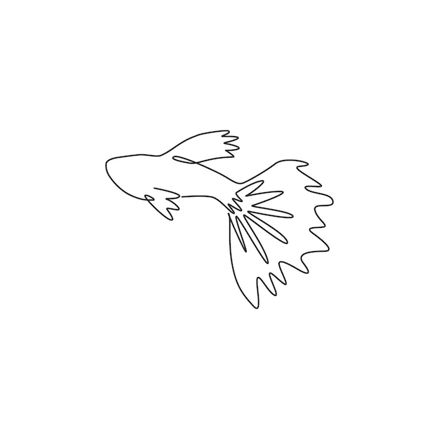 Un dibujo de una sola línea de adorable pez guppy dibujo de icono de pez arco iris diseño ilustración vectorial