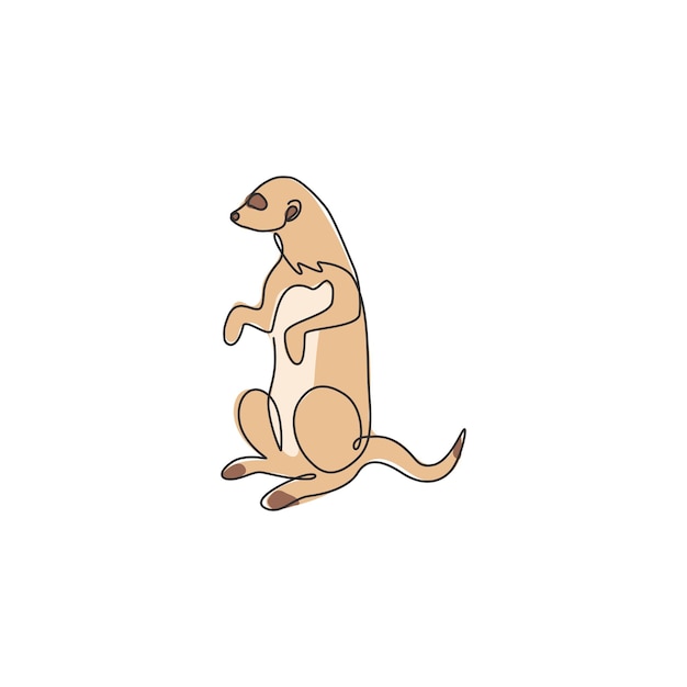 Un dibujo de una sola línea de un adorable suricata para la identidad del logotipo Suricata diseño de animales gráfico vectorial