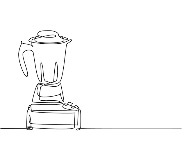 Un dibujo de una sola línea de un aparato licuadora para hacer jugo de frutas, utensilios de cocina eléctricos