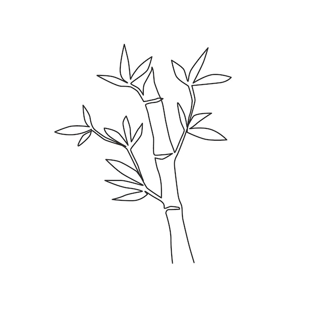 Un dibujo de una sola línea de árboles de bambú para el logotipo Ilustración vectorial de diseño de dibujo de hoja perenne fresca