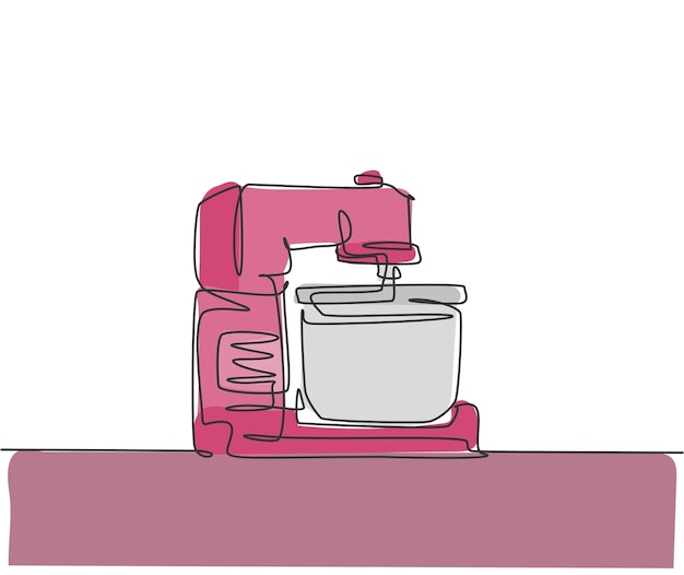 Vector dibujo de una sola línea de batidora manual para mezclar masa para galletas, electrodomésticos, utensilios de cocina