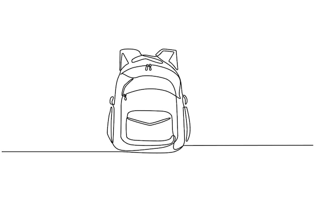 Dibujo de una sola línea de la bolsa escolar para el estudiante de jardín de infantes De vuelta a la escuela educación minimalista