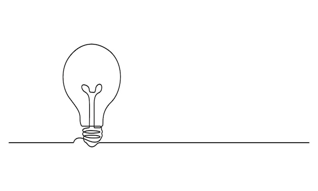 Dibujo de una sola línea de una bombilla que representa una idea