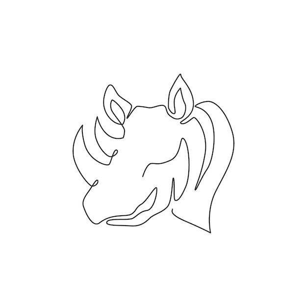 Dibujo de una sola línea de cabeza de rinoceronte fuerte para el logotipo del parque safari del zoológico de conservación Rinoceronte africano