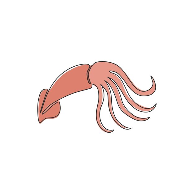 Un dibujo de una sola línea de calamar de belleza para el logotipo del restaurante Cuttlefish grande para el icono de mariscos