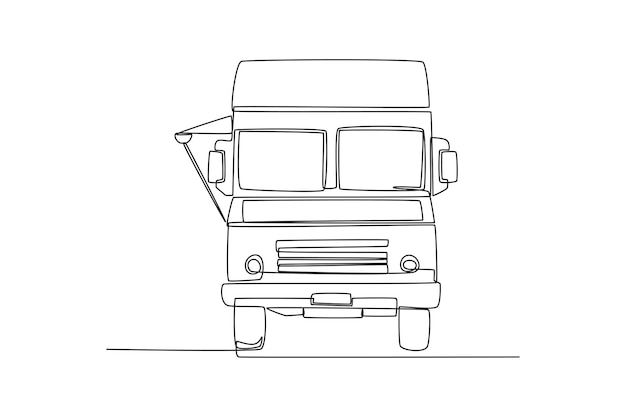 Dibujo de una sola línea Camiones de comida Restaurante sobre ruedas Furgonetas para la venta de comida callejera Concepto de automóvil Diseño de dibujo de línea continua ilustración vectorial gráfica