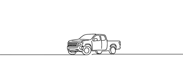 Dibujo de una sola línea de una camioneta Un dibujo de una línea continua de un coche