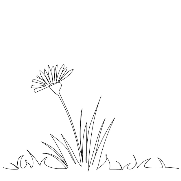 Dibujo de una sola línea de un campo de flores.