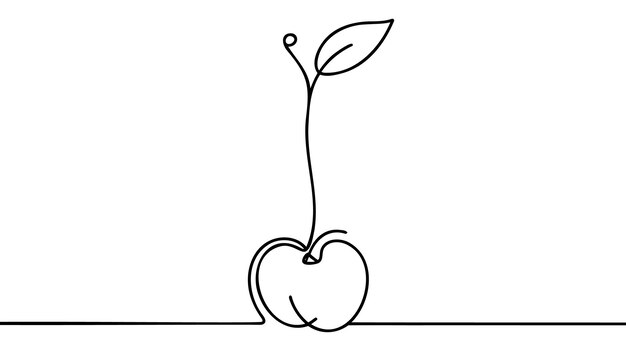 Un dibujo de una sola línea de cerezas orgánicas enteras y saludables para la identidad del logotipo del huerto