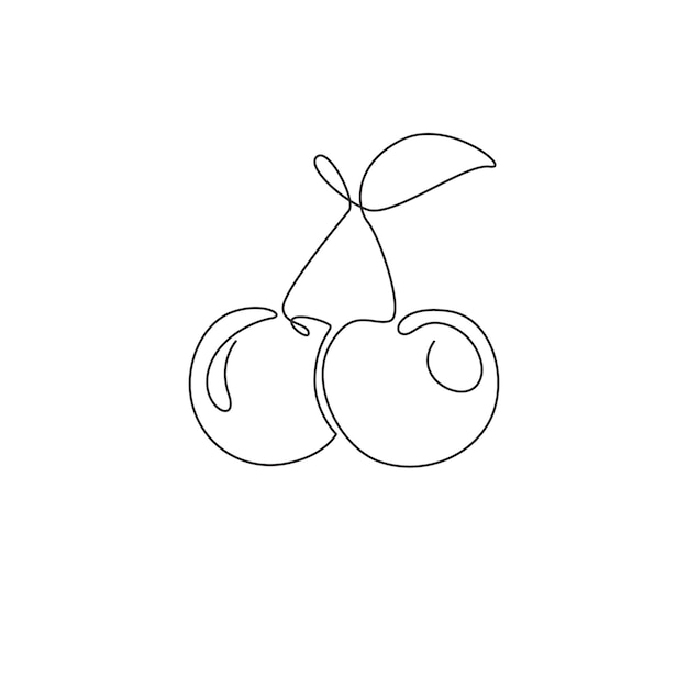 Dibujo de una sola línea de cerezas orgánicas enteras y saludables para el logotipo del huerto Icono de fruta fresca