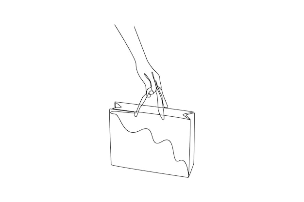 Dibujo de una sola línea Concepto de bolsas y cestas de la compra Ilustración de vector gráfico de diseño de dibujo de línea continua