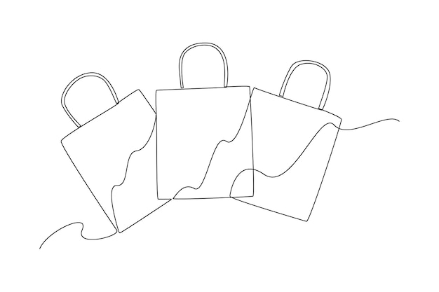 Dibujo de una sola línea Concepto de bolsas y cestas de la compra Ilustración de vector gráfico de diseño de dibujo de línea continua
