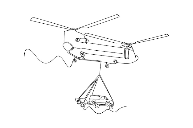 Dibujo de una sola línea Concepto militar de la Fuerza Aérea del Ejército y la Armada Ilustración de vector gráfico de diseño de dibujo de línea continua