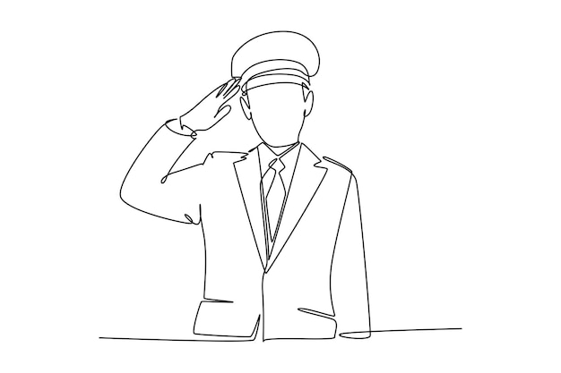 dibujo de una sola línea del conductor del ferrocarril saluda a pasengger todo sobre la estación y la actividad del tren actividad del tren de línea simple