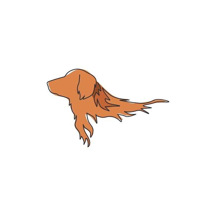 Vector dibujo de una sola línea continua del adorable logotipo del perro golden retriever ilustración del icono del perro de raza pura