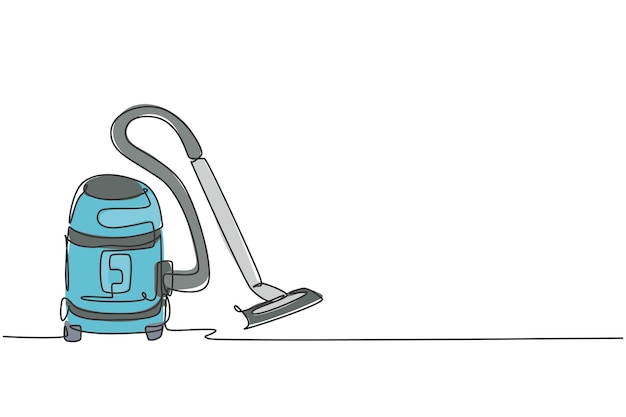 Dibujo de una sola línea continua de aspiradora eléctrica, utensilio doméstico, limpieza de robot inalámbrico