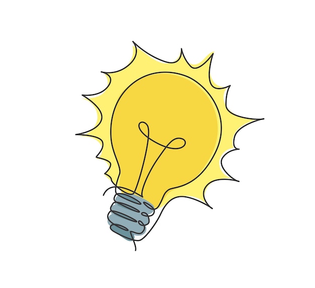Dibujo de una sola línea continua de una bombilla brillante para la etiqueta de creatividad Vector de logotipo de innovación