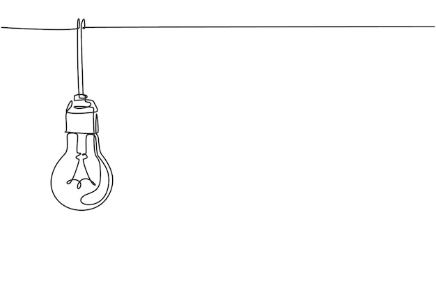 Dibujo de una sola línea continua de una bombilla colgada en el techo de la casa Encienda el logotipo de creatividad