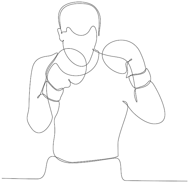 Dibujo de una sola línea continua de un boxeador masculino ágil que mejora sus habilidades de defensa del boxeo