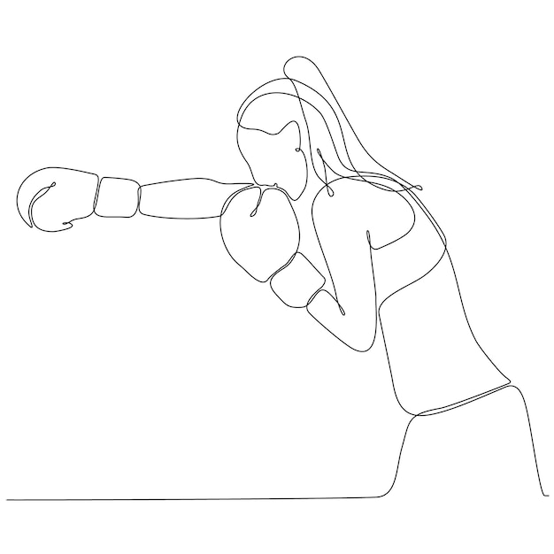 Dibujo de una sola línea continua de una boxeadora ágil que mejora sus habilidades de defensa del boxeo