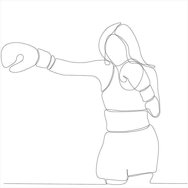Dibujo de una sola línea continua de una boxeadora ágil que mejora sus habilidades de defensa del boxeo