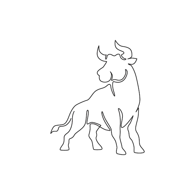 Dibujo de una sola línea continua de búfalo elegante para la mascota del toro de lujo con el logotipo de una empresa multinacional