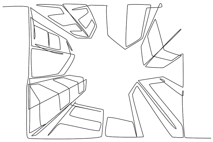 Vector dibujo de una sola línea continua de edificios de oficinas desde la vista baja hasta el cielo distrito comercial aislado