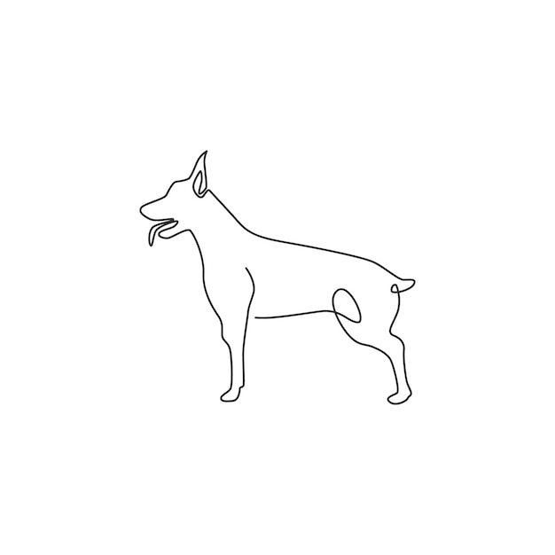 Dibujo de una sola línea continua del elegante logotipo de seguridad del perro doberman Icono de mascota de mascota de perro de raza pura