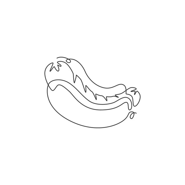Dibujo de una sola línea continua de la etiqueta del logotipo del hot dog americano Servicio de entrega de hot dog de comida rápida