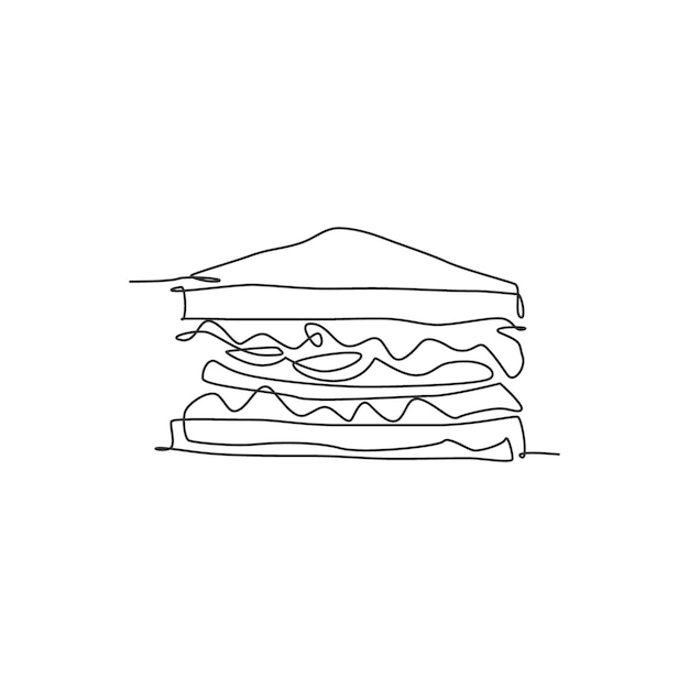 Dibujo de una sola línea continua de una etiqueta con el logotipo de un sándwich estilizado. café de servicio de entrega de comida rápida.